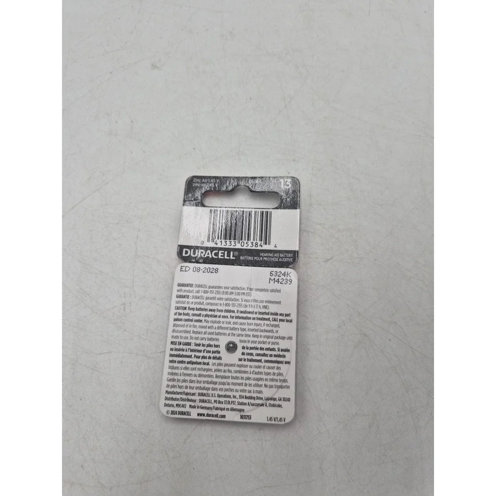 Duracell Hearing Aid Batteries Size 13 Exp 2028 New 8 Pack